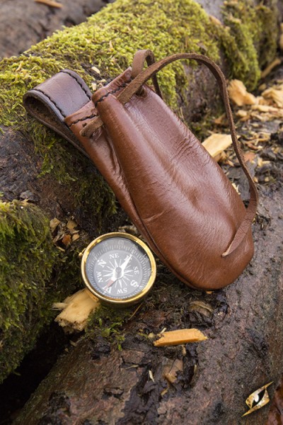 Brass Compass with Leather Pouch