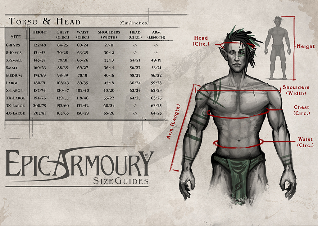 Sizing Information Epic Armoury Australia